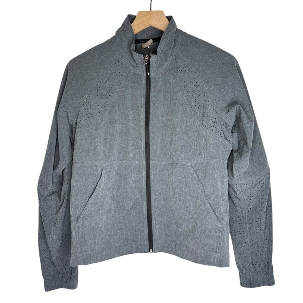Calia by Carrie Underwood Woven Zip Jacket Caviar Heather Gray Small Activewear